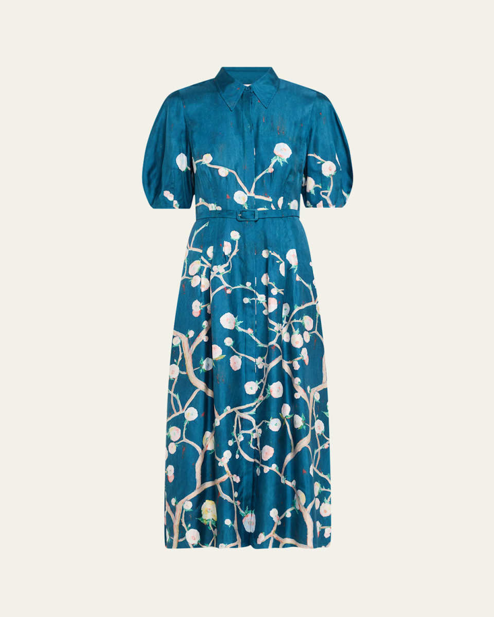 Maude Floral Pleated Midi Shirtdress With Belt
